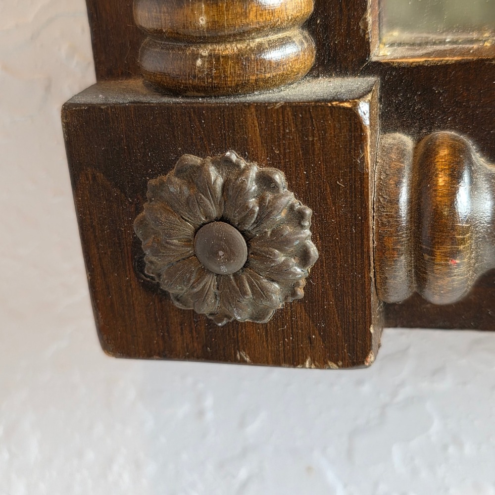 Vintage Rustic Wood Wall Mirror Scenic Duck Nature Print Spindle Frame Rosettes - Picture 3 of 16